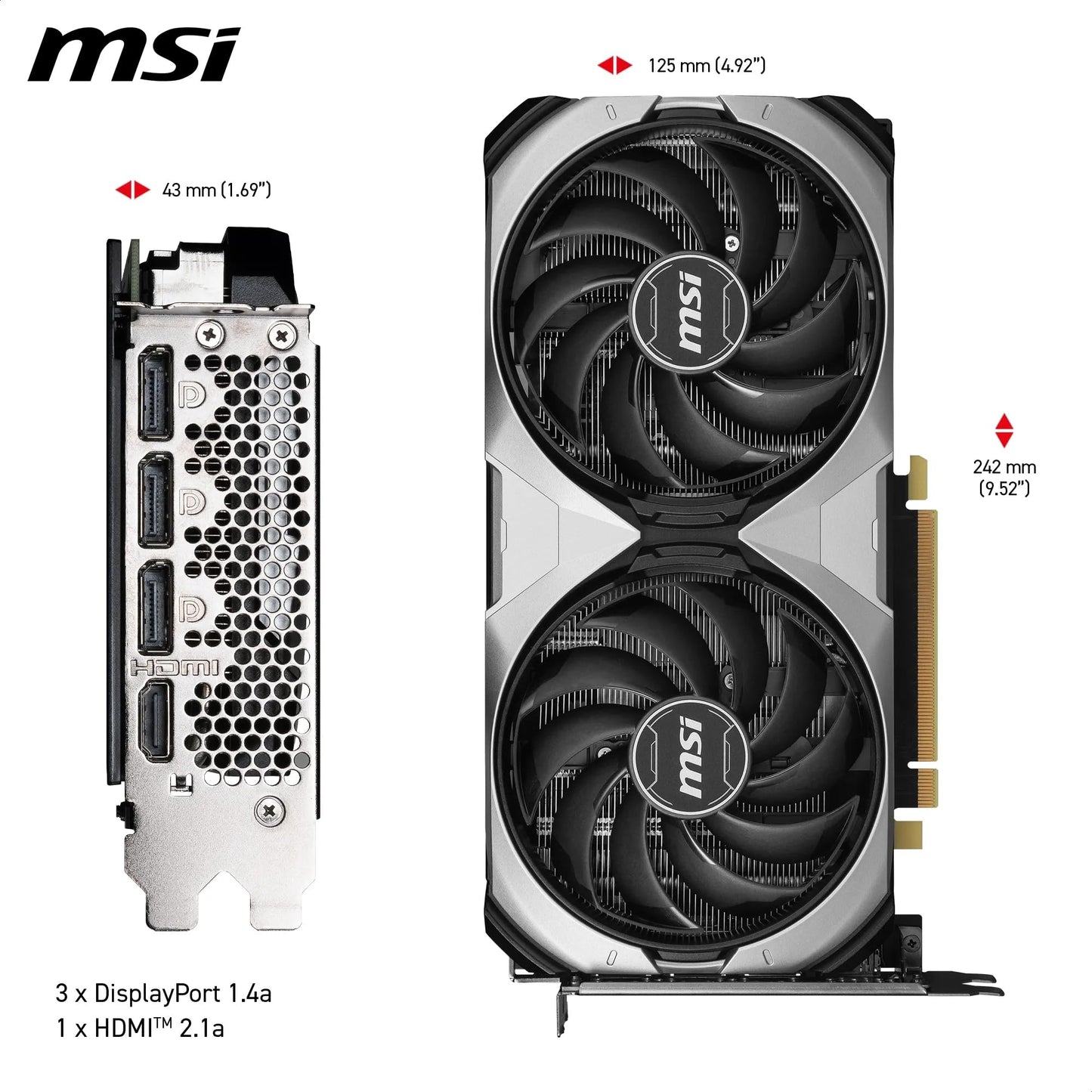 MSI GeForce RTX 4070 Ventus 2X E1 12G OC Gaming Graphics Card - 12GB GDDR6, 2490MHz, PCI Express Gen 4, 192 Bits, 3X DP v 1.4a, HDMI 2.1a (Supports 4K & 8K HDR)