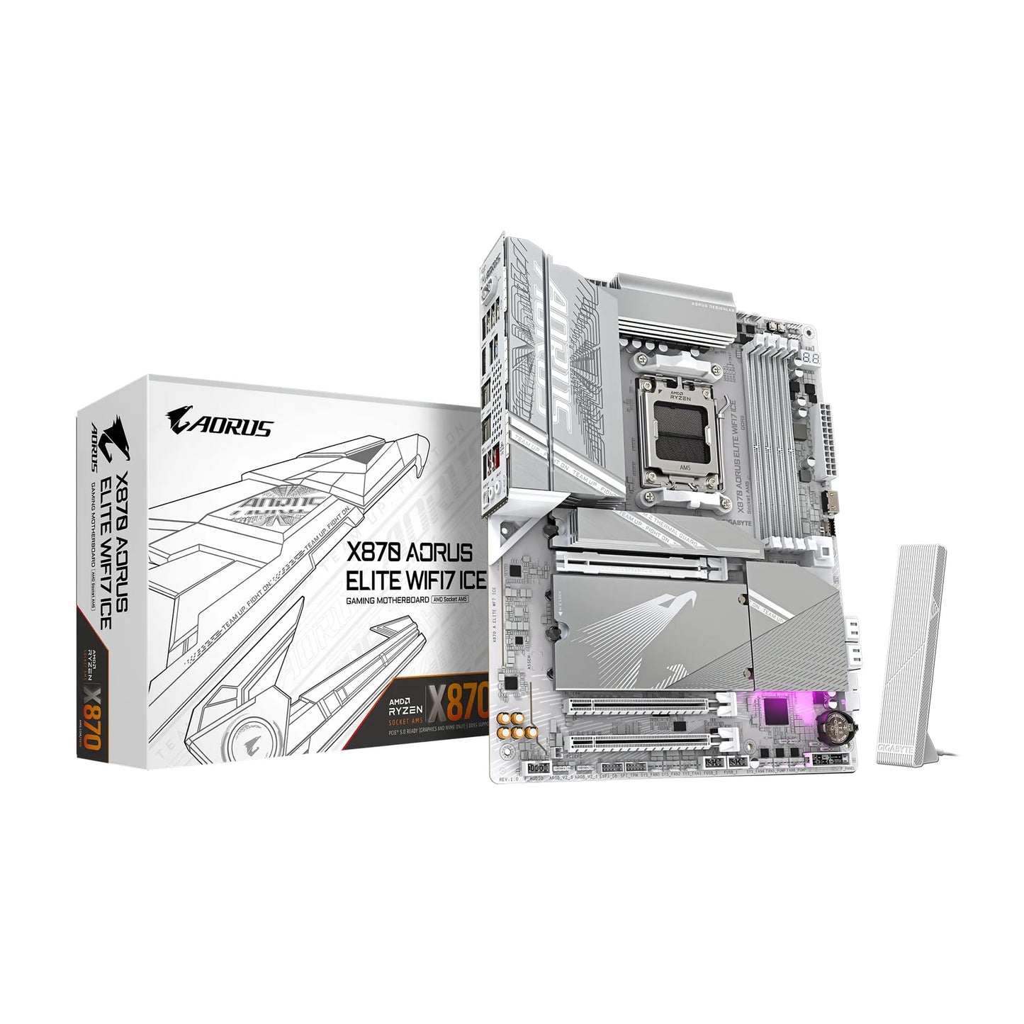 GIGABYTE X870 AORUS Elite WIFI7 ICE AMD AM5 LGA 1718 Motherboard, ATX, DDR5, 4X M.2, PCIe 5.0, USB4, WIFI7, 2.5GbE LAN, EZ-Latch, 5-Year Warranty