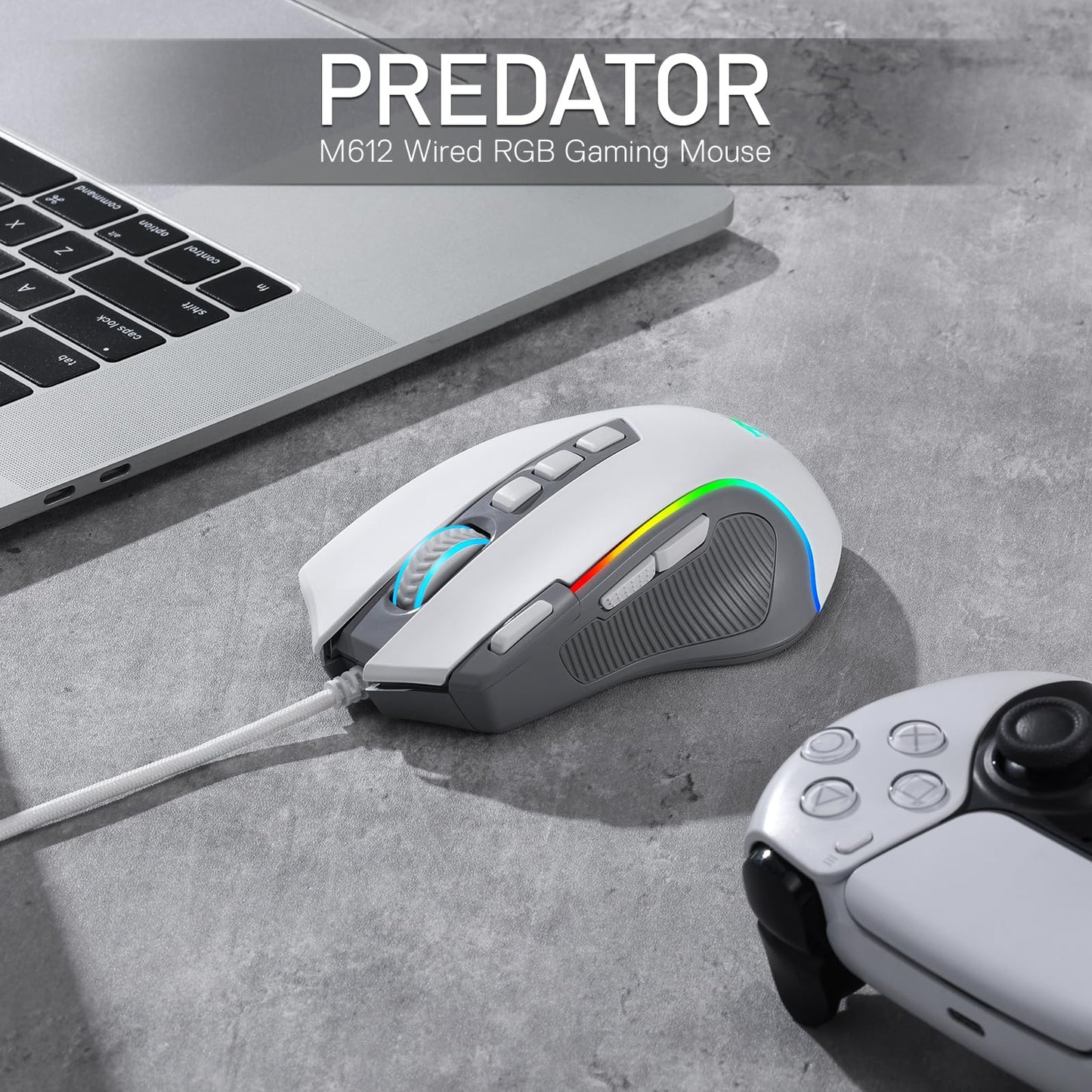 Ratón para juegos Redragon M612 Predator RGB, ratón óptico con cable de 8000 DPI con 11 botones programables y 5 modos de retroiluminación, software compatible con combinaciones de teclas DIY, botón de disparo rápido 