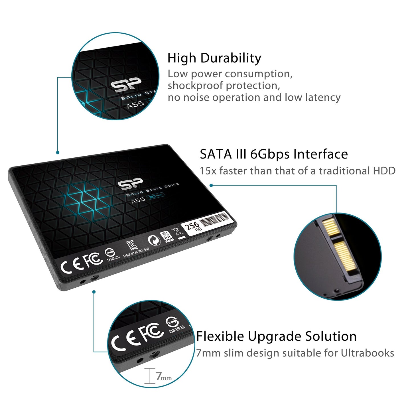 SP 512GB SSD 3D NAND A55 SLC Cache Performance Boost SATA III 2.5" 7mm (0.28") Internal Solid State Drive (SP512GBSS3A55S25)