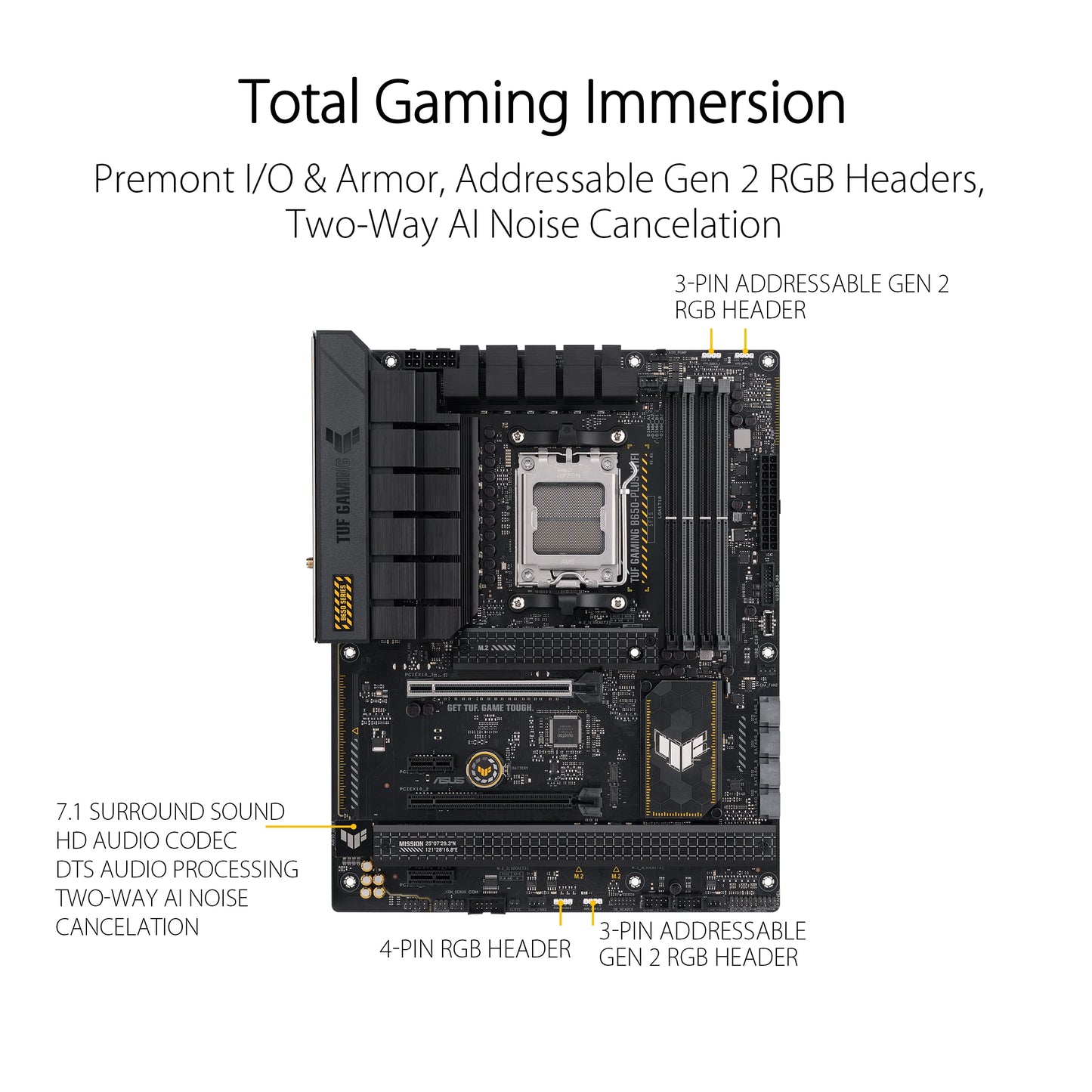 ASUS TUF GAMING B650-PLUS WIFI AMD B650 AM5 Ryzen™ Desktop 9000 8000 and 7000 ATX motherboard, 14 power stages, PCIe® 5.0 M.2 , DDR5 memory, WiFi 6 and 2.5 Gb Ethernet, USB4® support Aura Sync