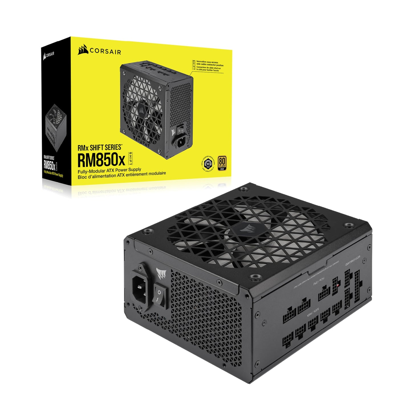 Corsair RM1000x Shift Fully Modular ATX Power Supply - Modular Side Interface - ATX 3.0 & PCIe 5.0 Compliant - Zero RPM Fan Mode - 105°C-Rated Capacitors - 80 Plus Gold Efficiency - Black