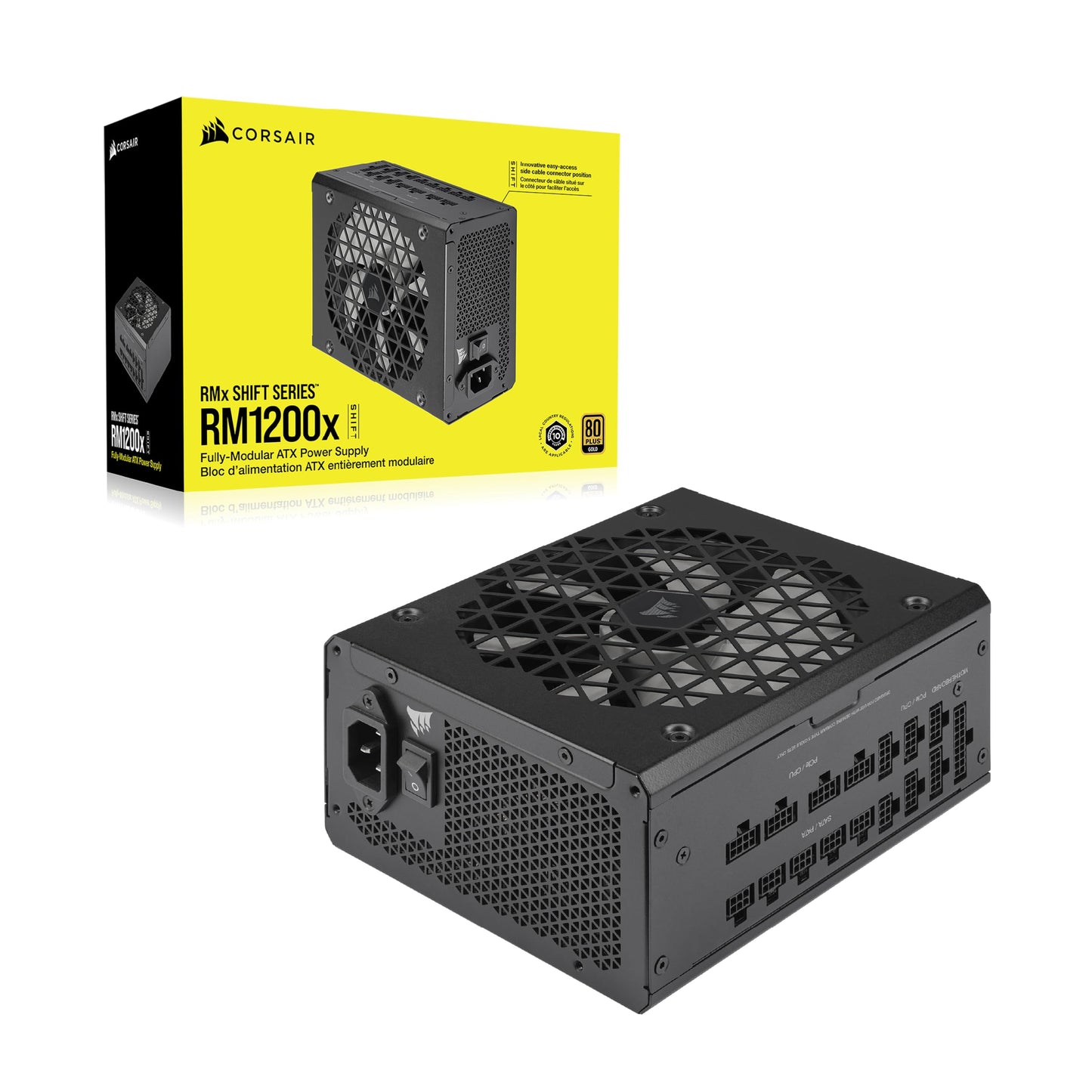 Corsair RM1000x Shift Fully Modular ATX Power Supply - Modular Side Interface - ATX 3.0 & PCIe 5.0 Compliant - Zero RPM Fan Mode - 105°C-Rated Capacitors - 80 Plus Gold Efficiency - Black