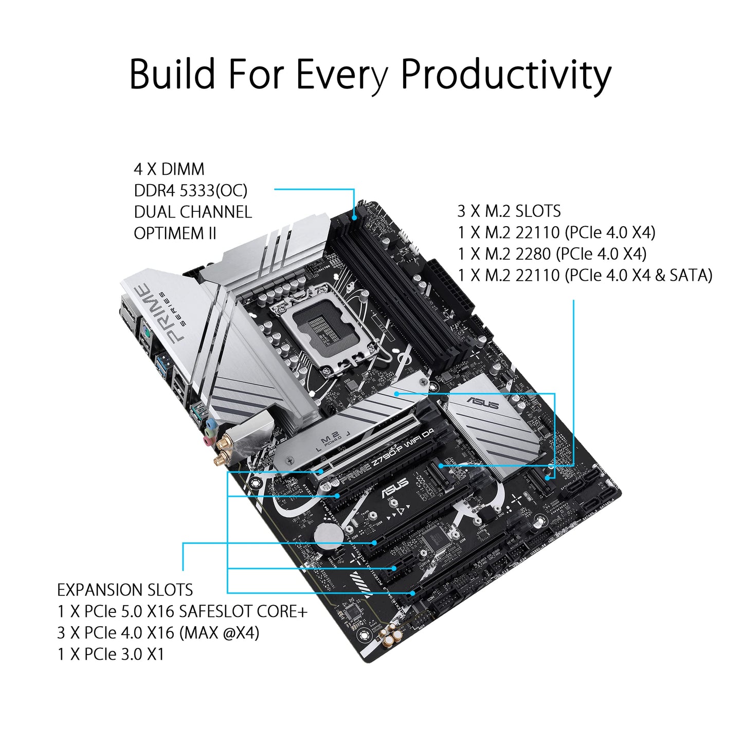 ASUS Prime Z790-A WiFi 6E LGA 1700(Intel 14th,13th&12th) ATX Motherboard (16+1 DrMOS, PCIe 5.0,DDR5,4X M.2 Slots,2.5 Gb LAN,USB 3.2 Gen 2 Front Panel Type-C, Thunderbolt 4/USB4, DP)