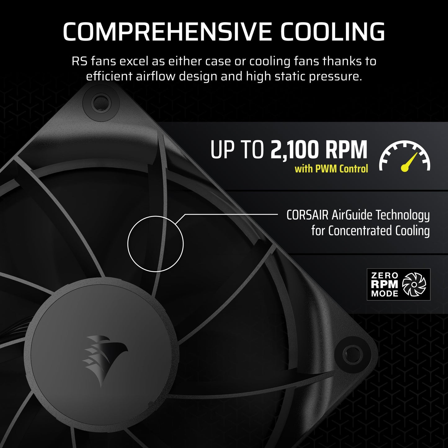 Ventiladores CORSAIR RS120 de 120 mm PWM – Conexión en cadena – Bajo nivel de ruido – Rodamiento de cúpula magnético – Paquete triple – Negro 