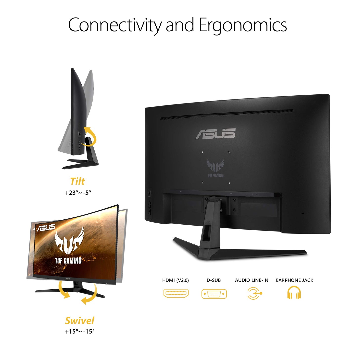 ASUS TUF Gaming 32" 1440P HDR Curved Monitor (VG32VQ1B) - QHD (2560 x 1440), 165Hz (Supports 144Hz), 1ms, Extreme Low Motion Blur, Speaker, FreeSync Premium, VESA Mountable, DisplayPort, HDMI,BLACK