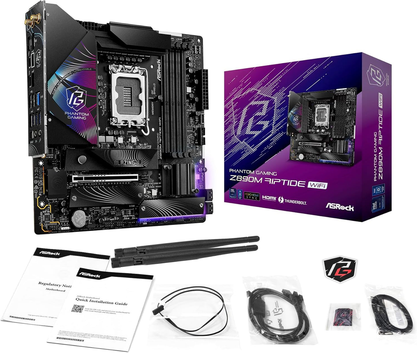 ASRock Z890M Riptide WiFi 6E Phantom Gaming Intel Core Ultra Z890 LGA1851 RL-ILM DDR5 9066 MHz 256 GB M.2 Micro ATX Motherboard