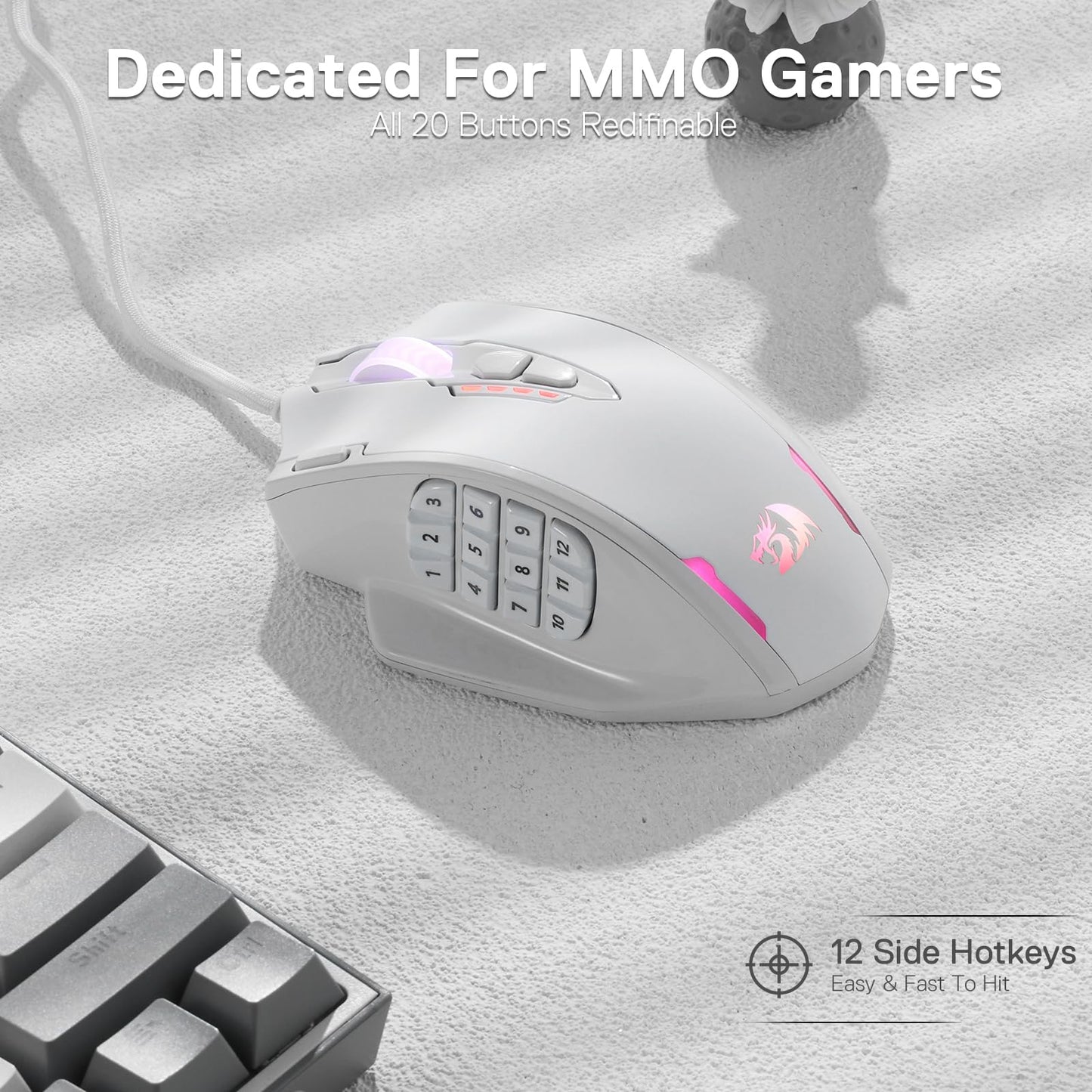 Redragon M908 Impact RGB LED MMO Gaming Mouse with 12 Side Buttons, Optical Wired Ergonomic Mouse with Max 12,400DPI, High Precision, 18 Programmable Macro Shortcuts, Comfort Grip