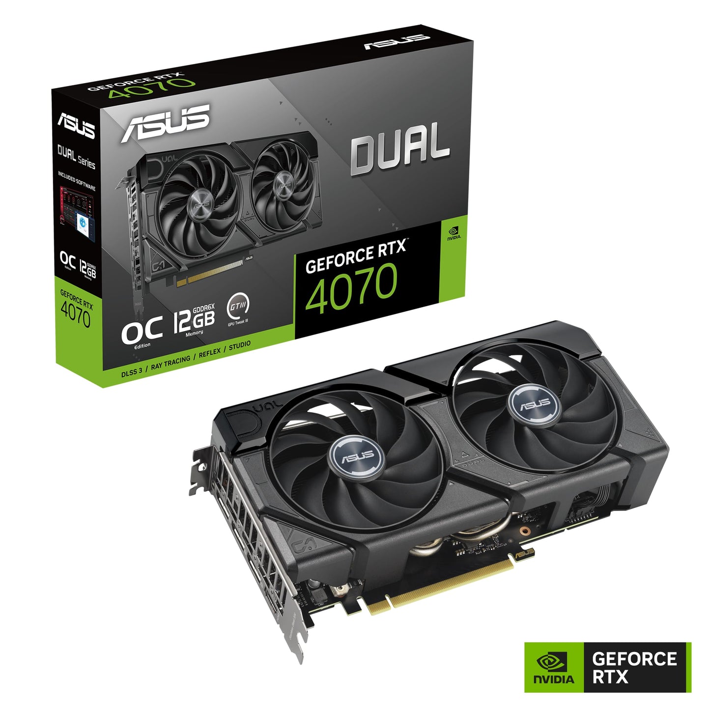 ASUS Dual GeForce RTX 4070 EVO OC Edition 12GB GDDR6X Gaming Graphics Card (Nvidia GeForce RTX4070 DLSS 3, PCIe 4.0, 1x HDMI 2.1a, 3X DisplayPort 1.4a, DUAL-RTX4070-O12G-EVO, Black)