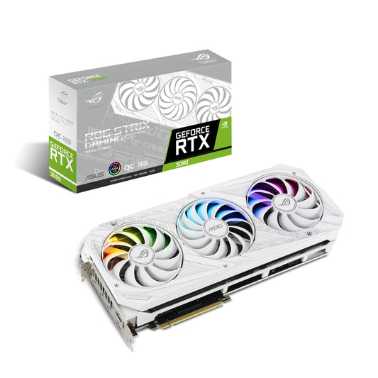 ASUS ROG STRIX NVIDIA GeForce RTX™ 3090 White OC Edition Gaming Graphics Card (PCIe 4.0, 24GB GDDR6X, HDMI 2.1, DisplayPort 1.4a, White color scheme, Axial-tech Fan Design, 2.9-slot, Super Alloy Power