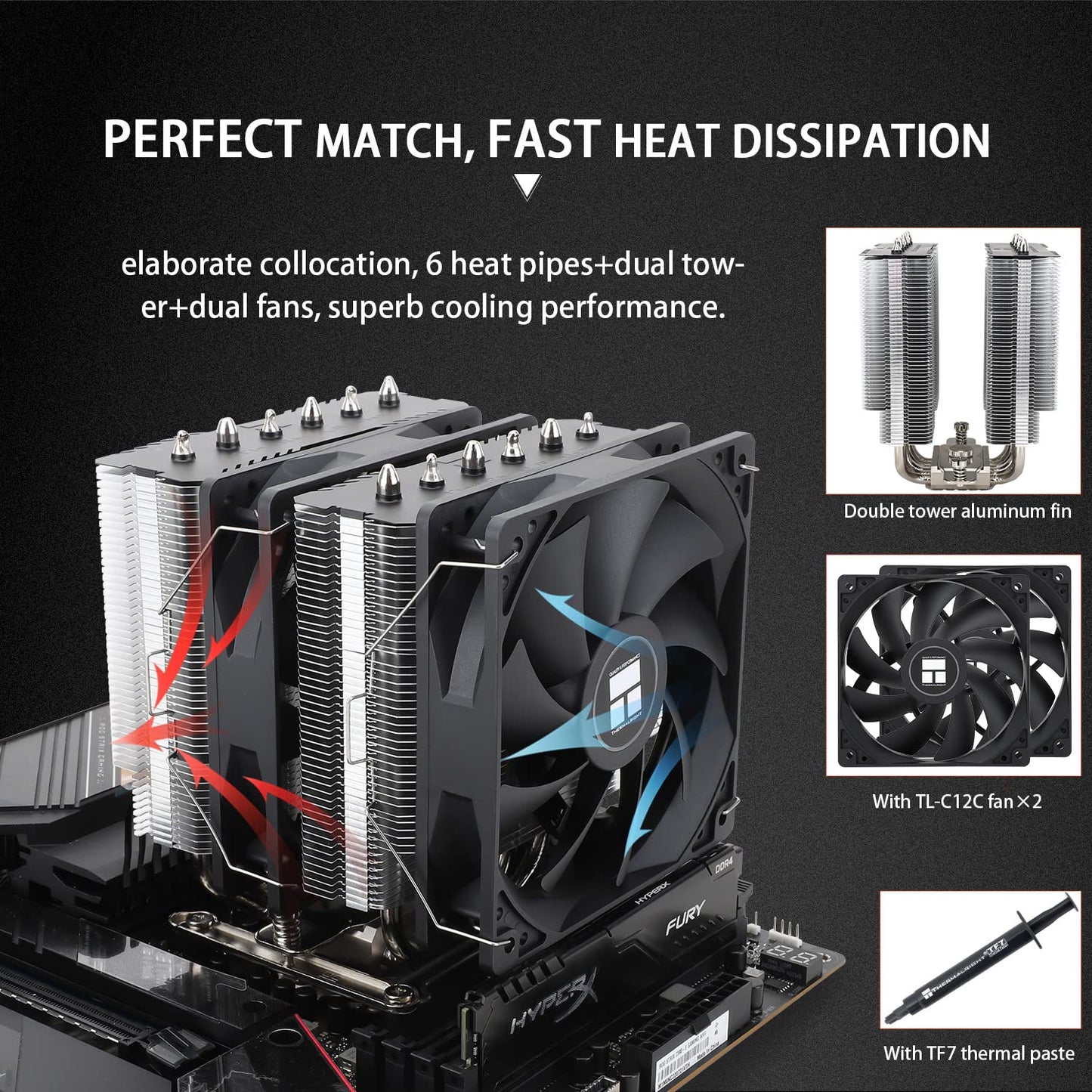 Thermalright Peerless Assassin 120 SE ARGB CPU Air Cooler, 6 Heat Pipes Cpu cooler, Dual TL-C12C-S PWM Fan, Aluminium Heatsink Cover, AGHP Technology, for AMD AM4/AM5/Intel LGA1700/1150/1151/1155/1200