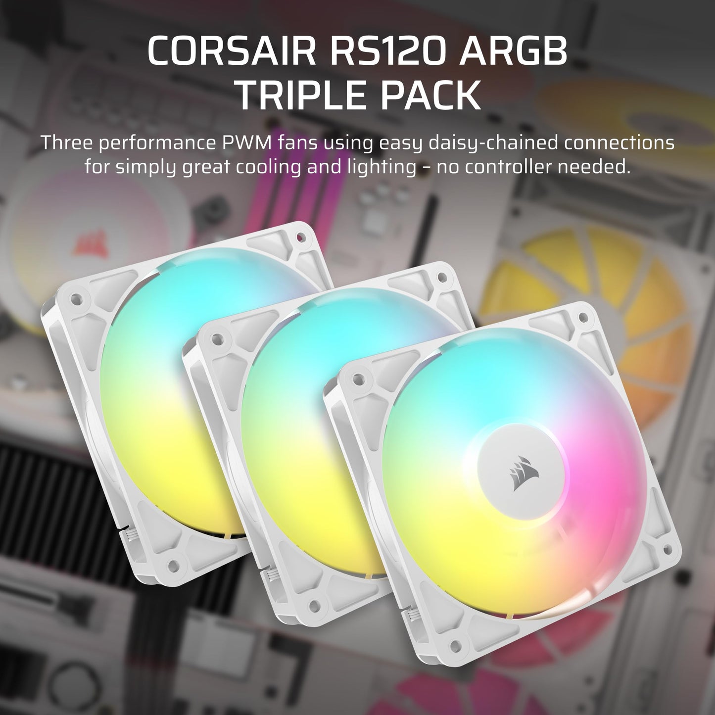 CORSAIR RS120 120mm PWM Fans – Daisy-Chain Connection – Low-Noise – Magnetic Dome Bearing – Triple Pack – Black