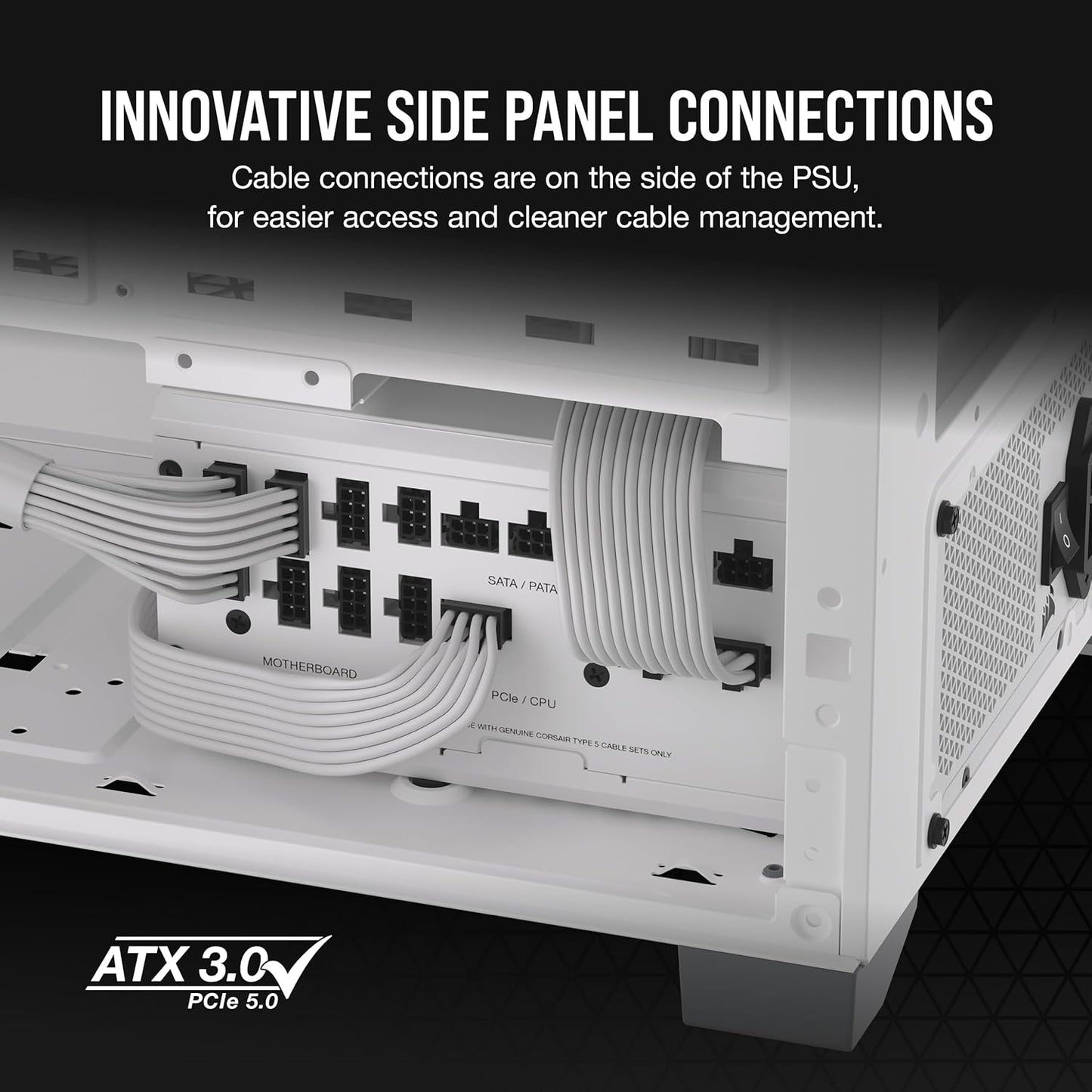 Fuente de alimentación ATX totalmente modular CORSAIR RM1000x Shift - 80 Plus Gold - ATX 3.0 - PCIe 5.0 - Zero RPM - Interfaz lateral modular - Blanco 