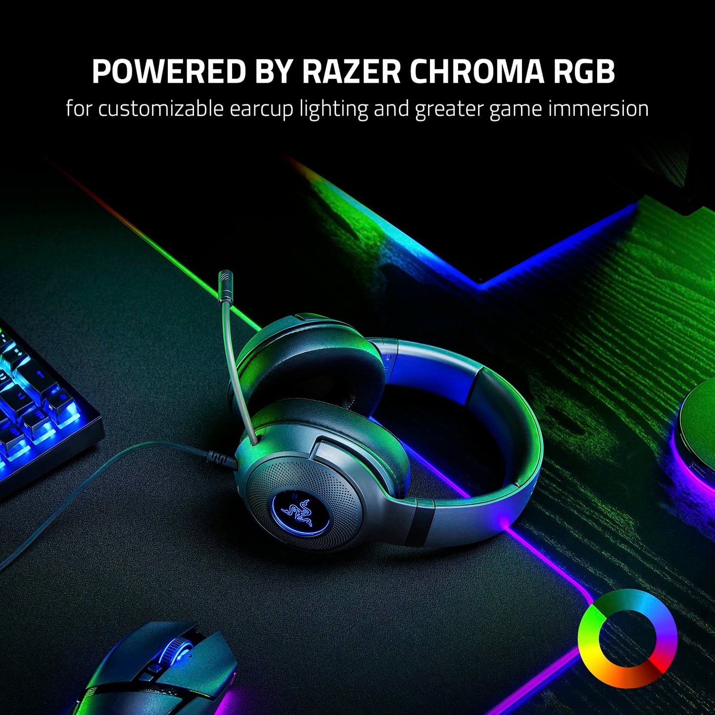 Auriculares para juegos con cable USB Razer Kraken V3 X: construcción liviana, controladores Triforce de 40 mm, micrófono cardioide HyperClear, sonido envolvente 7.1, iluminación Chroma RGB, color negro 