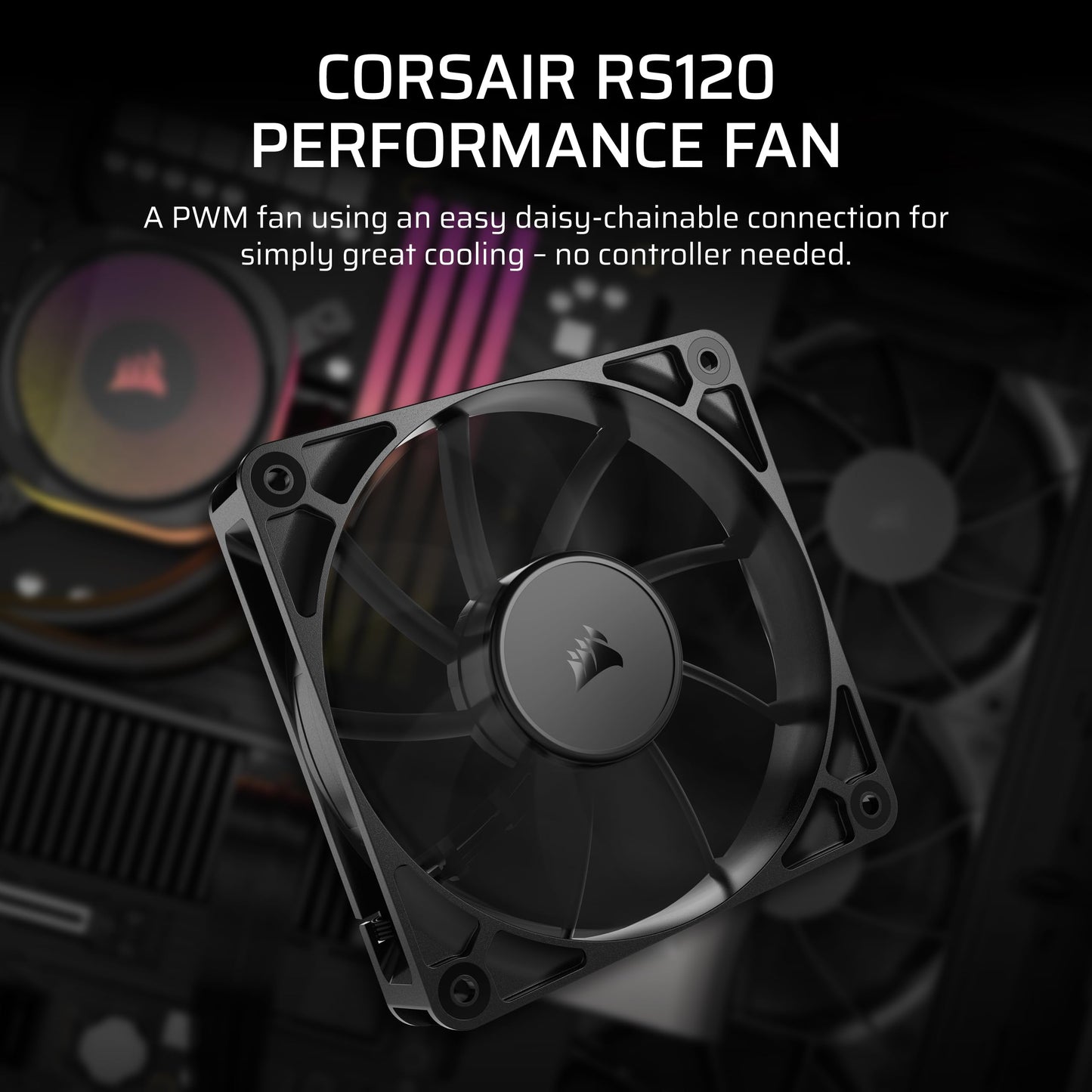 Ventiladores CORSAIR RS120 de 120 mm PWM – Conexión en cadena – Bajo nivel de ruido – Rodamiento de cúpula magnético – Paquete triple – Negro 