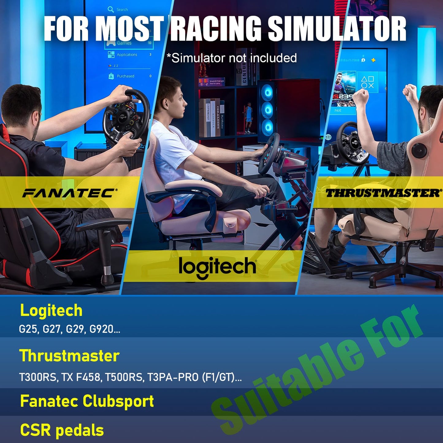 GTPLAYER Sim Racing Wheel Stand Simulator Cockpit Wheel Stand Racing Steering Shifter Mount fit for Logitech G25 G27 G29 G920 G923 Thrustmaster T330TS Gaming Stand Wheel Pedals NOT Included (Black)