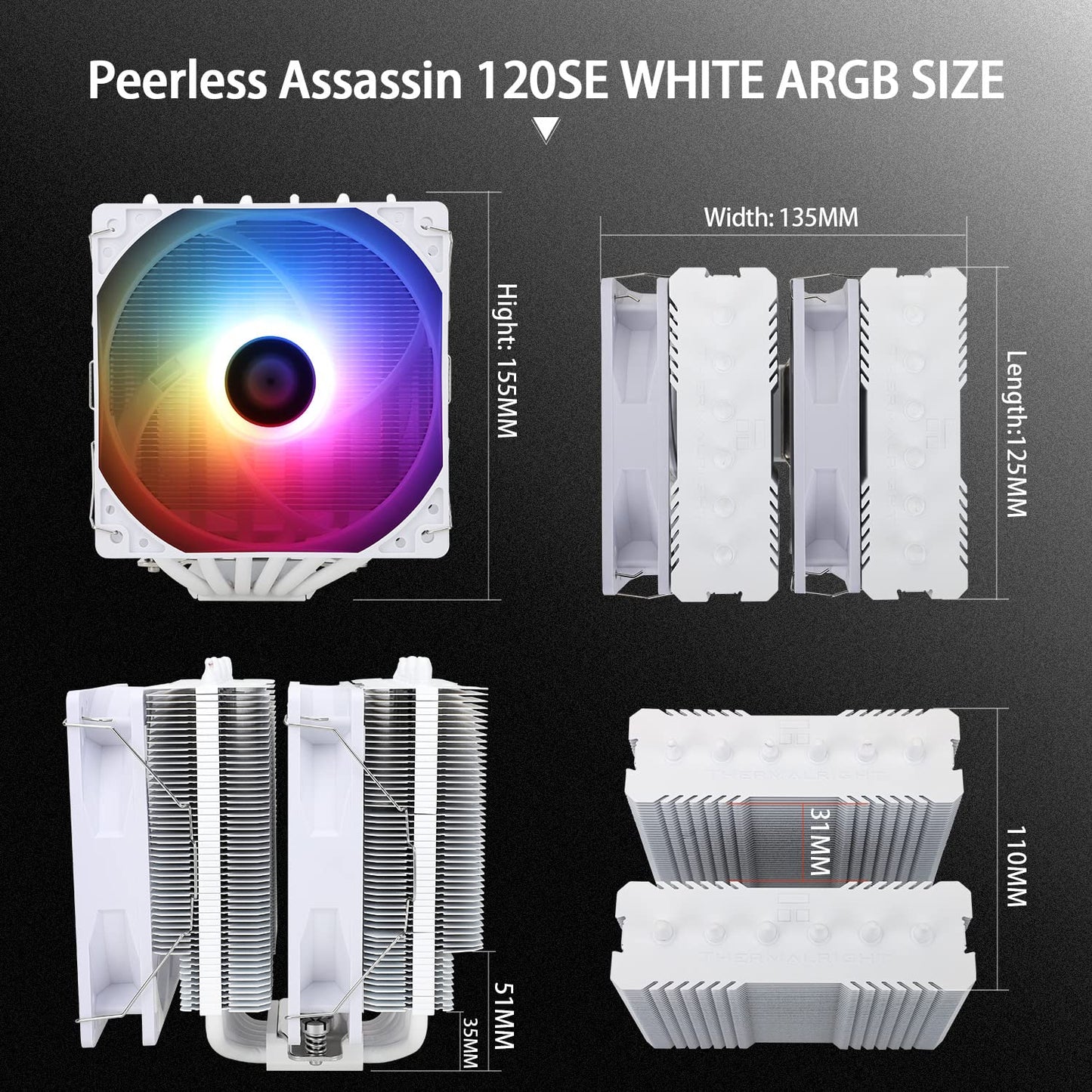 Thermalright Peerless Assassin 120 SE ARGB CPU Air Cooler, 6 Heat Pipes Cpu cooler, Dual TL-C12C-S PWM Fan, Aluminium Heatsink Cover, AGHP Technology, for AMD AM4/AM5/Intel LGA1700/1150/1151/1155/1200