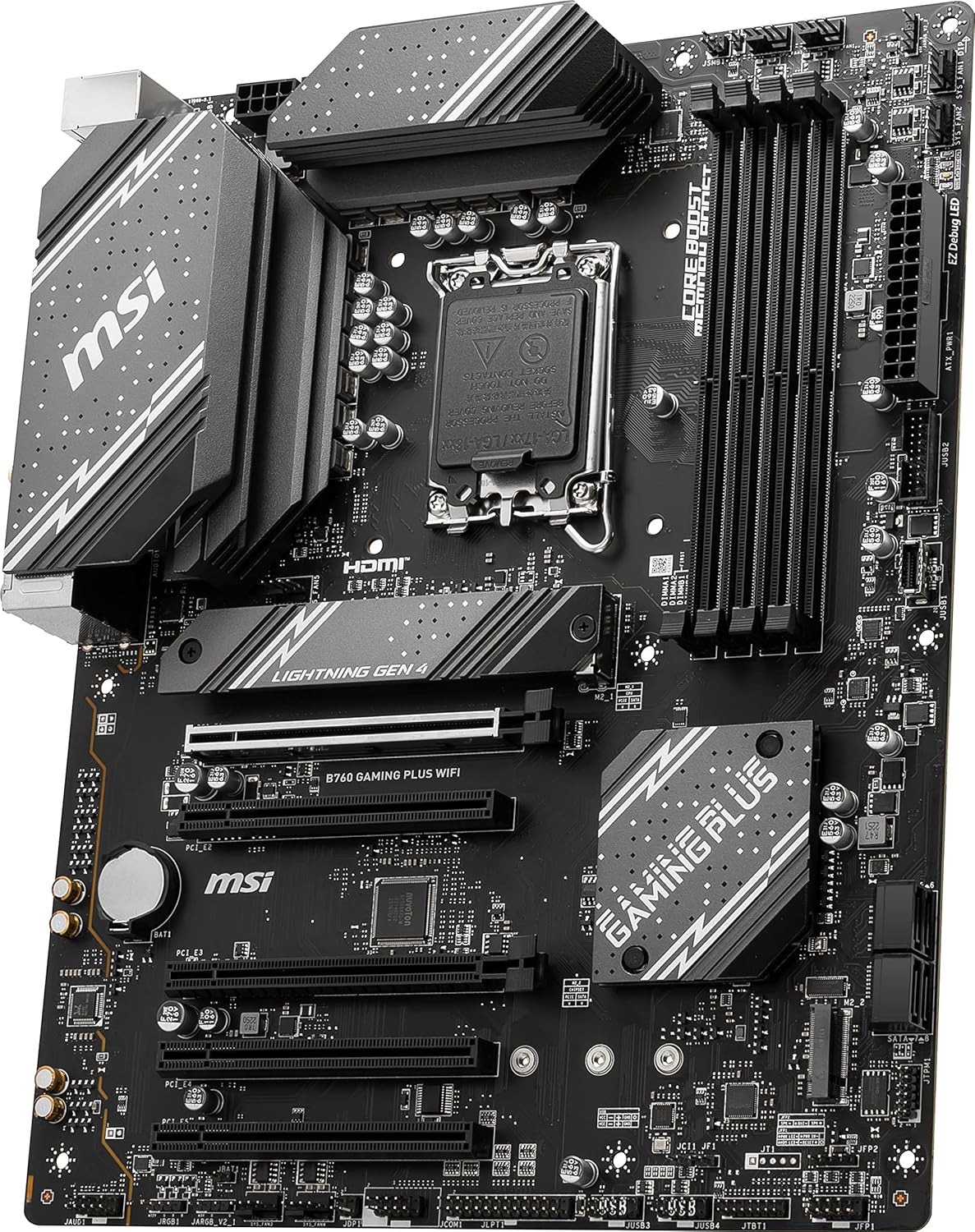 MSI B760 Gaming Plus WiFi Gaming Motherboard (Supports 12th/13th/14th Gen Intel Processors, LGA 1700, DDR5, PCIe 4.0, M.2, 2.5Gbps LAN, USB 3.2 Gen2, HDMI/DP, Wi-Fi 6E, Bluetooth 5.3, ATX)