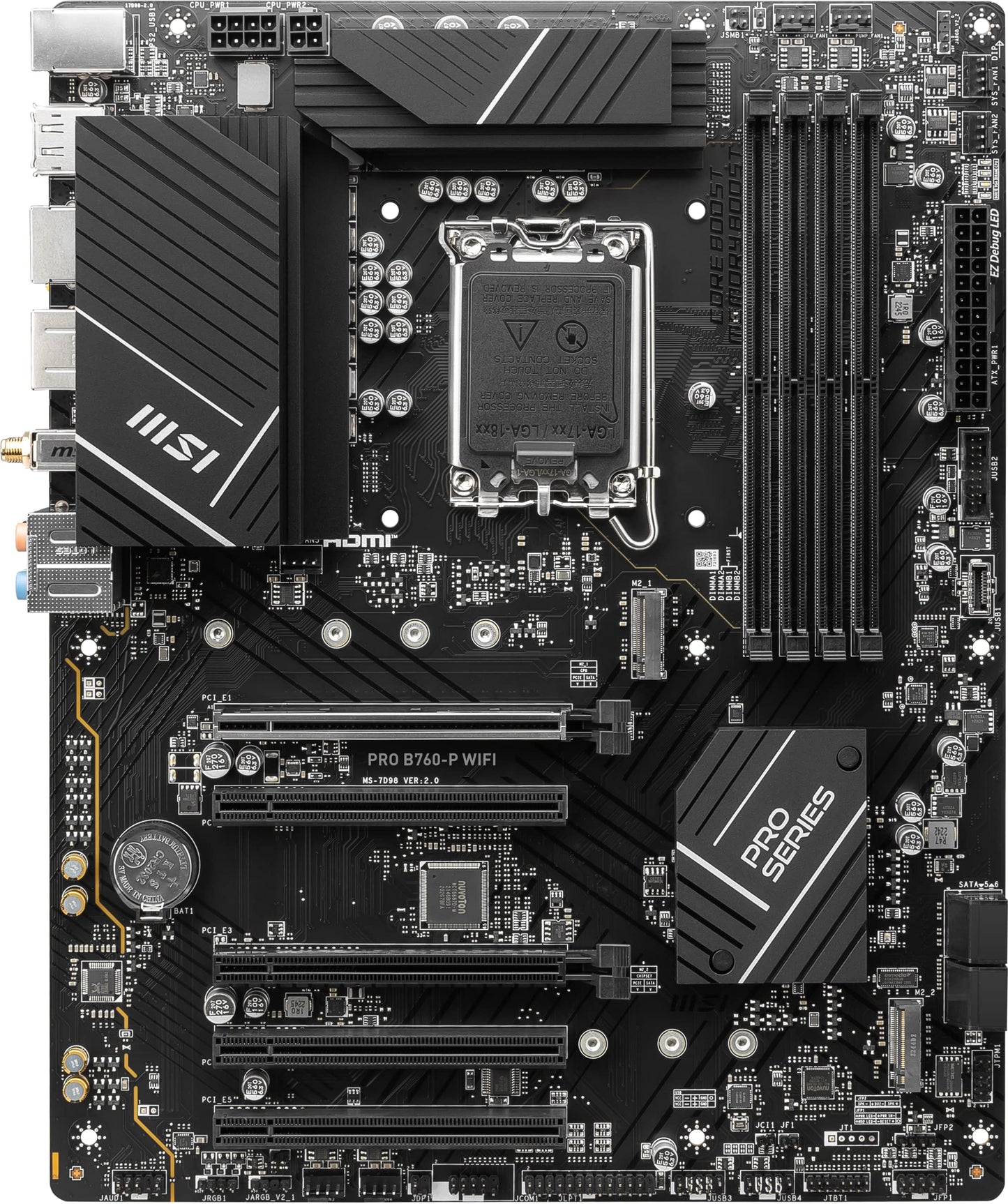 MSI PRO B760-P WiFi DDR4 ProSeries Motherboard (Supports 12th/13th/14th Gen Intel Processors, LGA 1700, DDR4, PCIe 4.0, M.2, 2.5Gbps LAN, USB 3.2 Gen2, HDMI/DP, Wi-Fi 6E, Bluetooth 5.3, ATX)