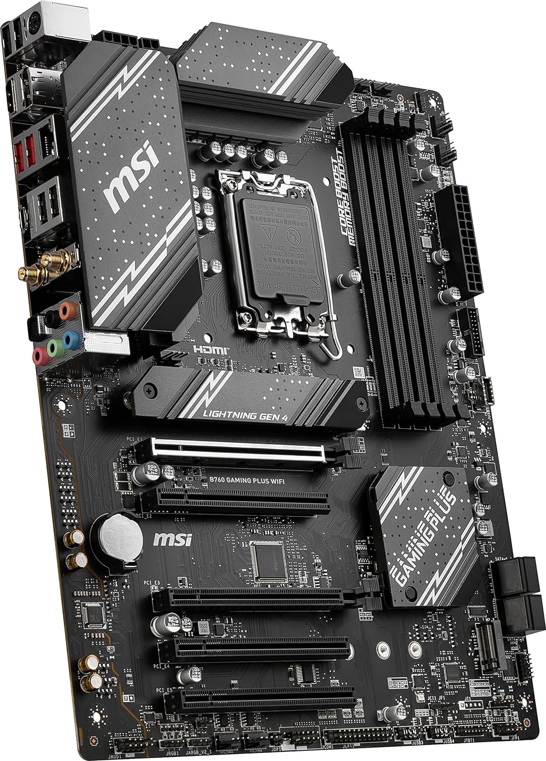 MSI B760 Gaming Plus WiFi Gaming Motherboard (Supports 12th/13th/14th Gen Intel Processors, LGA 1700, DDR5, PCIe 4.0, M.2, 2.5Gbps LAN, USB 3.2 Gen2, HDMI/DP, Wi-Fi 6E, Bluetooth 5.3, ATX)