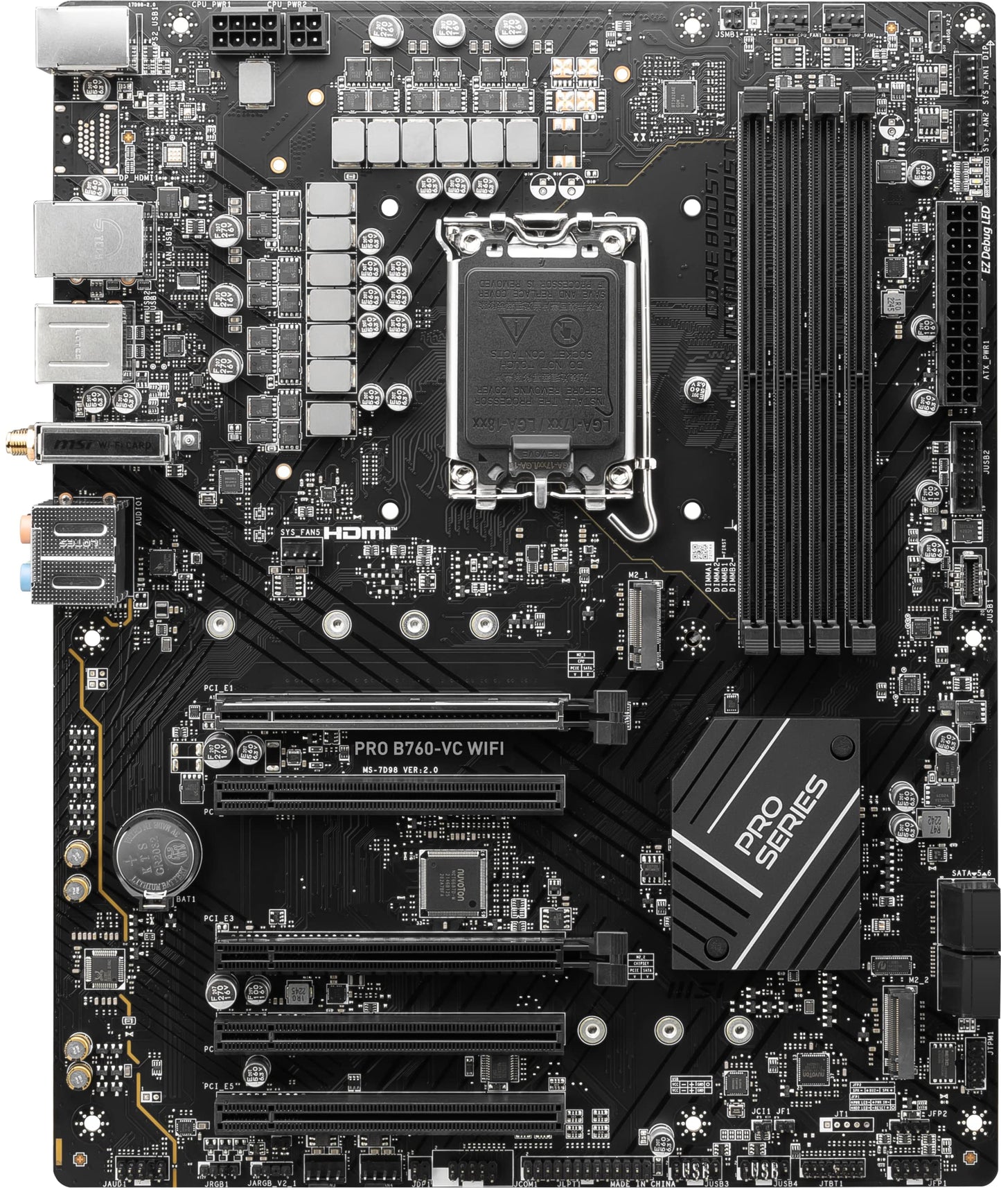 MSI PRO B760-P WiFi DDR4 ProSeries Motherboard (Supports 12th/13th/14th Gen Intel Processors, LGA 1700, DDR4, PCIe 4.0, M.2, 2.5Gbps LAN, USB 3.2 Gen2, HDMI/DP, Wi-Fi 6E, Bluetooth 5.3, ATX)