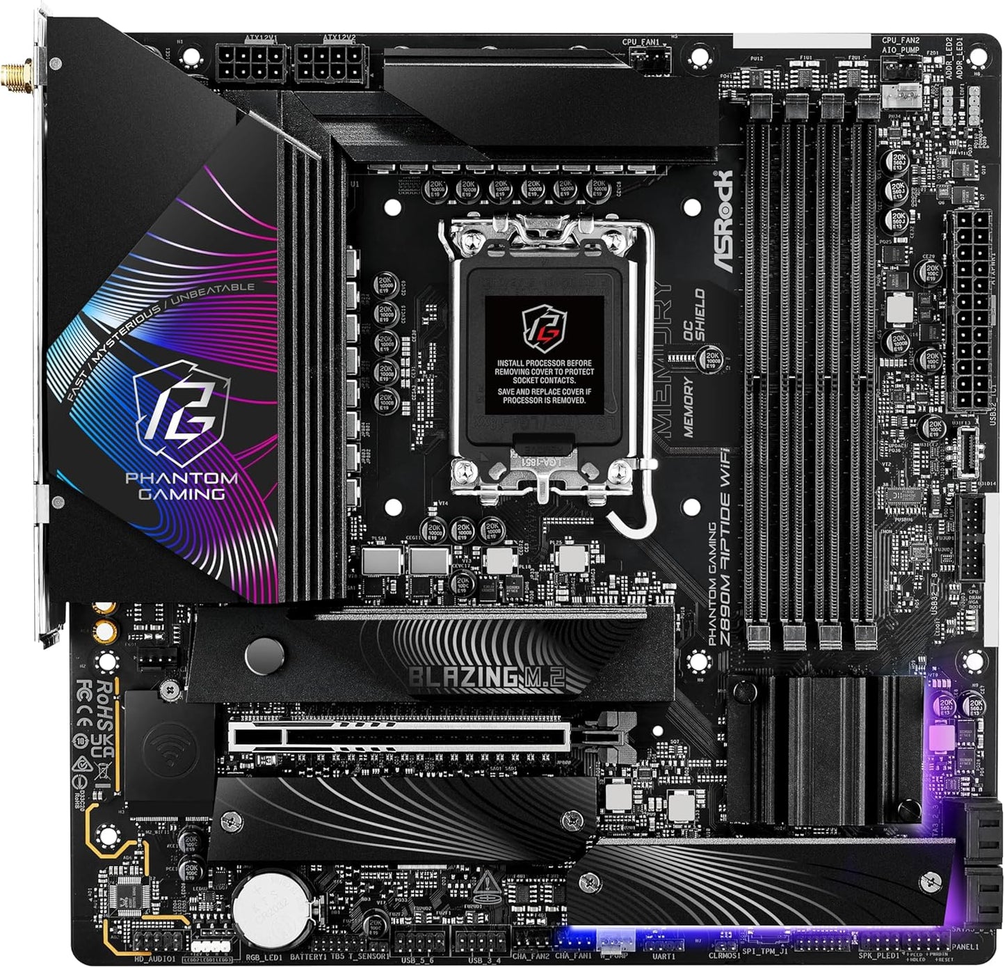 ASRock Z890M Riptide WiFi 6E Phantom Gaming Intel Core Ultra Z890 LGA1851 RL-ILM DDR5 9066 MHz 256 GB M.2 Micro ATX Motherboard