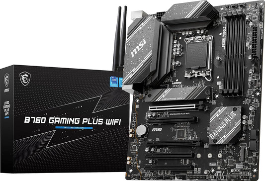 MSI B760 Gaming Plus WiFi Gaming Motherboard (Supports 12th/13th/14th Gen Intel Processors, LGA 1700, DDR5, PCIe 4.0, M.2, 2.5Gbps LAN, USB 3.2 Gen2, HDMI/DP, Wi-Fi 6E, Bluetooth 5.3, ATX)